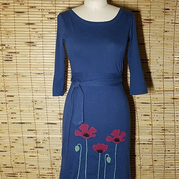 blue dress with red poppies